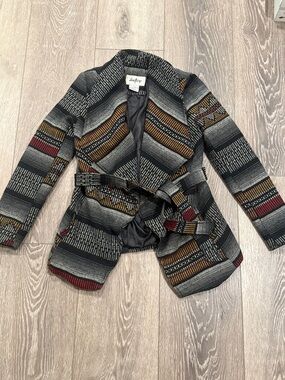 Daytrip Multicolor Striped Belted Blazer with Black Base